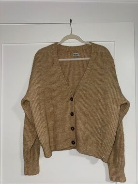Rhythm Cozy Ribbed V-Neck Cardigan Sweater in Camel